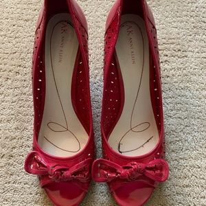 Hot pink pleather wedge sandals